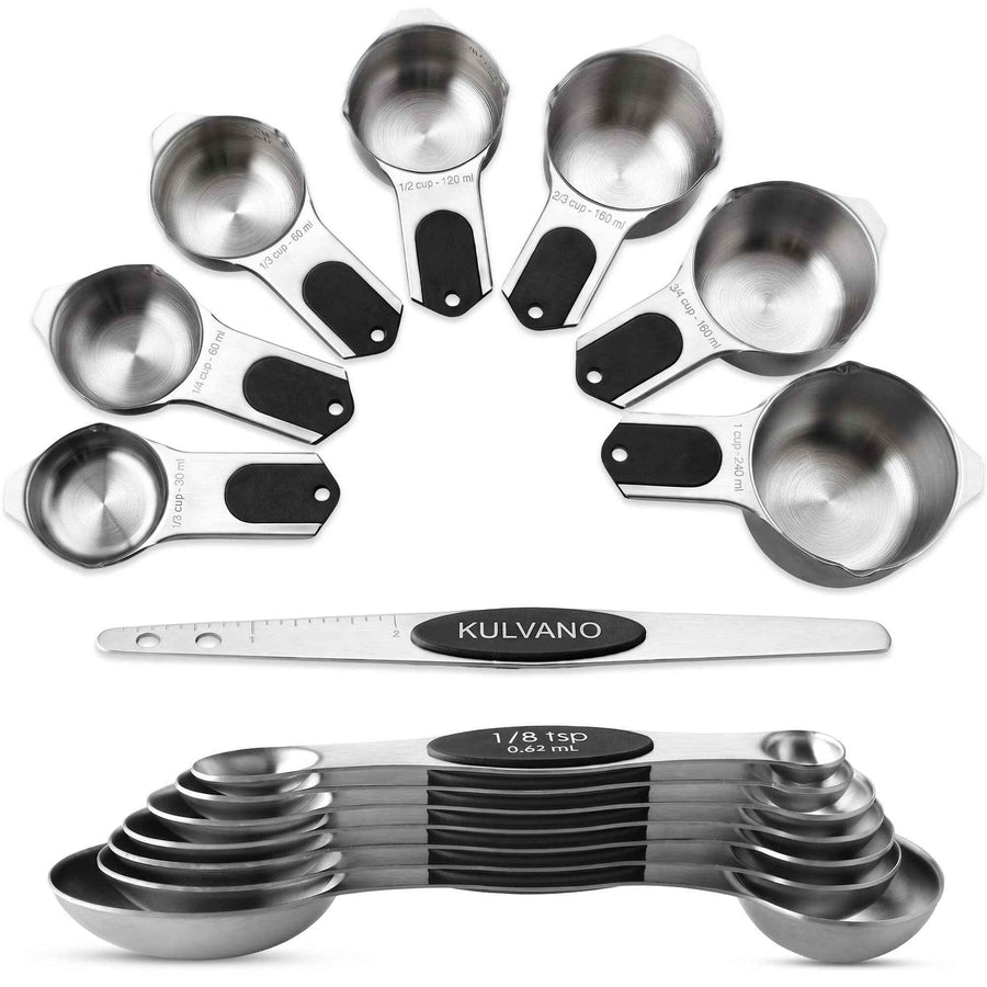 KULVANO Magnetic Measuring Cups and Spoons Set – 15-Piece Essential for Precision in Cooking